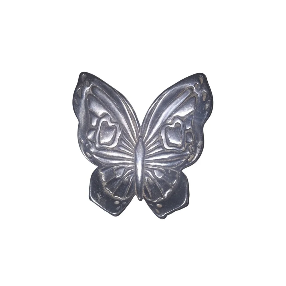 Silver Tone Butterfly Tealight Candle Holder Trinket Tray Jewelry Tray Decor